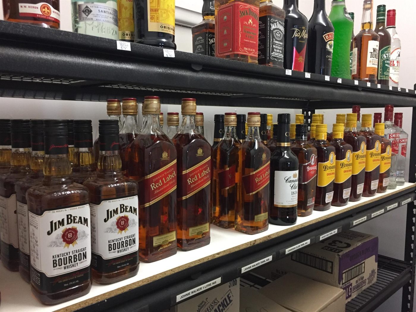 The bottle shop at The Royal Hotel Meandarra, stocked with spirits