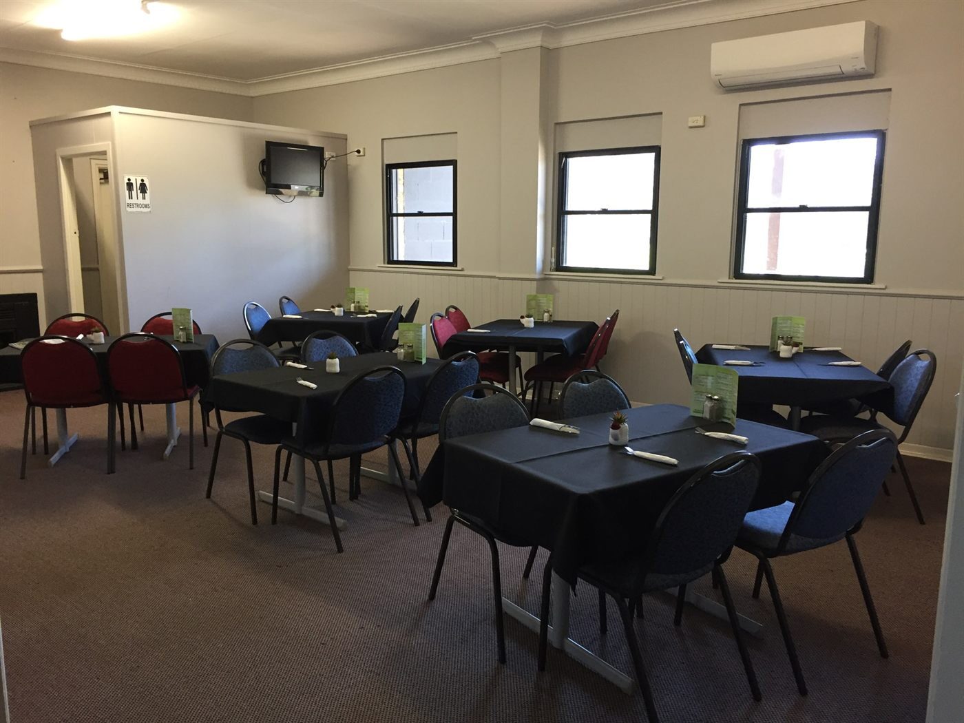 The dining room at The Royal Hotel Meandarra, set for a meal