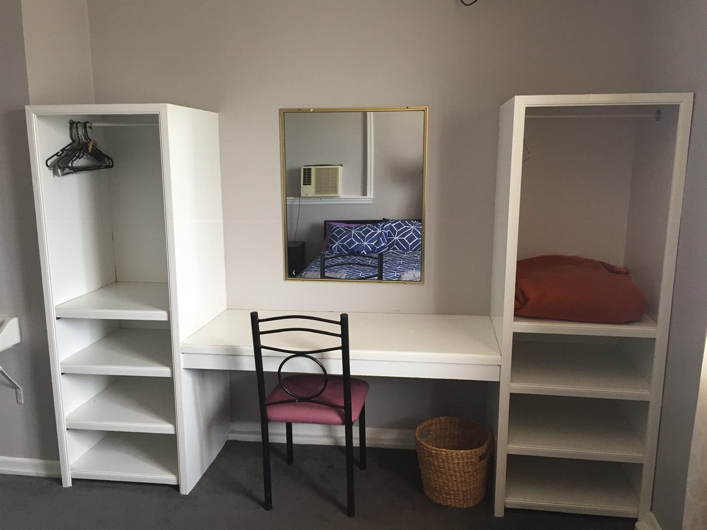 Guest room wardrobe, desk and mirror